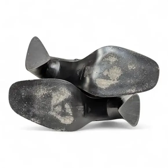 Black Leather Square Toe Sculptural Triangle Heel Minimalist Modern Ankle 10 - Picture 7 of 10